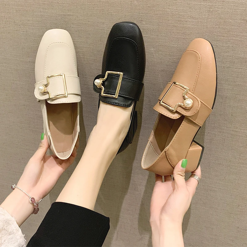 Обувь на толстом каблуке с пряжкой Женские туфли-лодочки Модельные офисные туфли