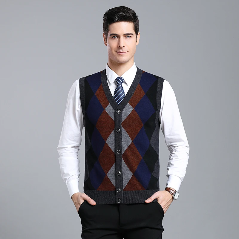Мужской кашемировый кардиган повседневный разноцветный вязаный жилет в стиле