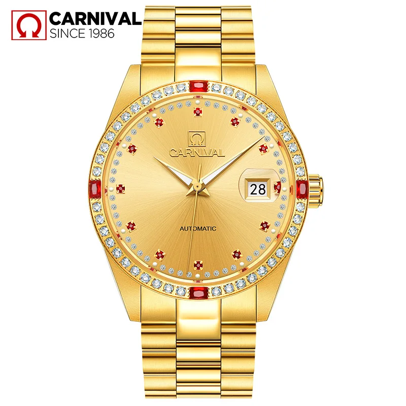 CARNIVAL Top Brand Fashion Gold Automatic Watch Men Luxury Waterproof Sapphire Business Mechanical Wristwatch Relogio Masculino