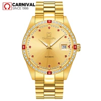 carnival top brand fashion gold automatic watch men luxury waterproof sapphire business mechanical wristwatch relogio masculino