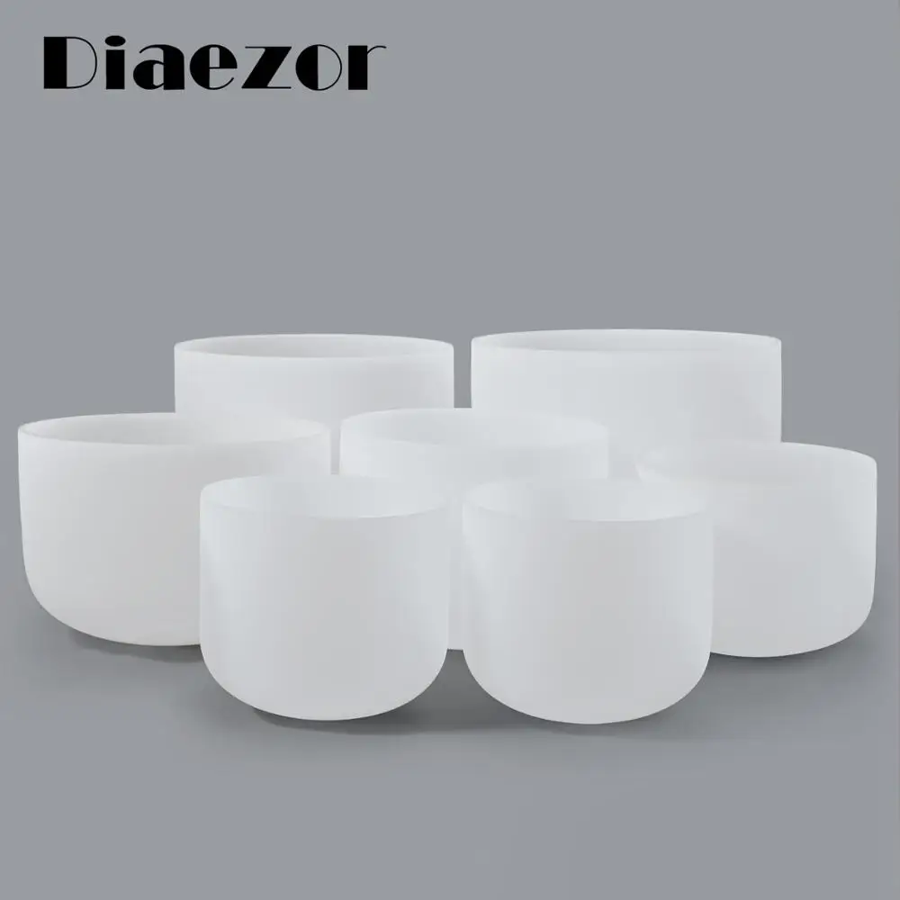 

Diaezor 6"-12" Tibetan Crystal Singing Bowls Chakra Frosted Quartz Set of 7Pcs for Meditations sound healing bowl Note CDEFGAB