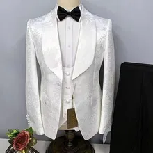 Wedding Men Suits Slim Fit Grooms Tuxedos Suit Set Blazer Jacket Pants Vest 3 Piece Prom Wedding Dre