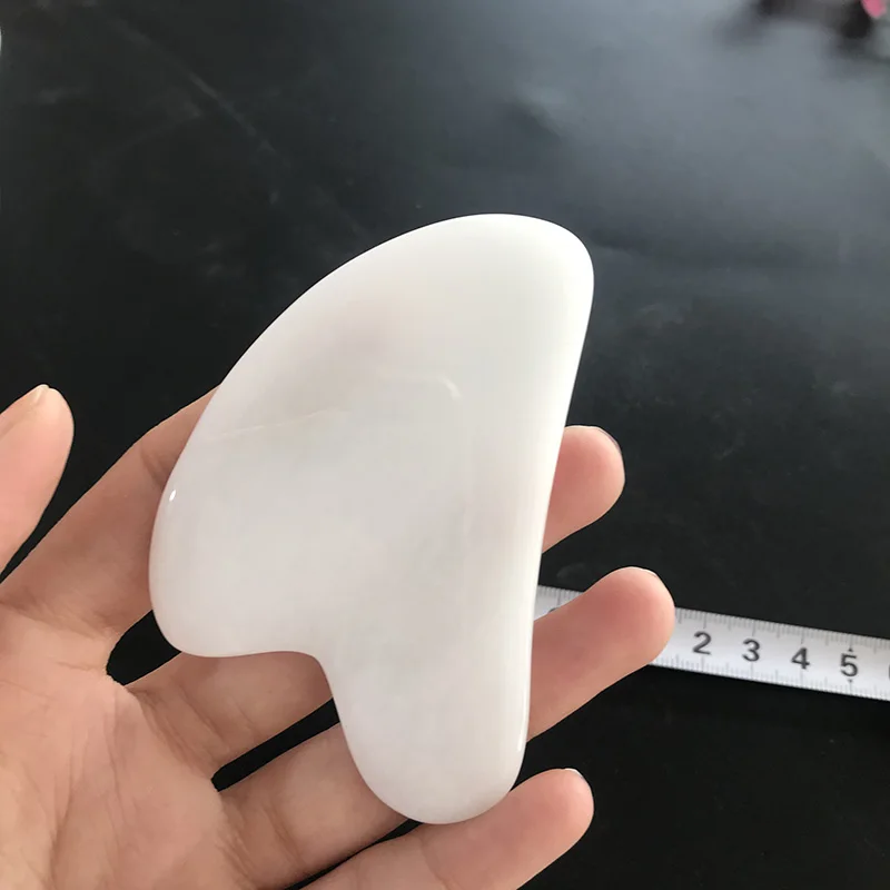 Скребок гуаша из белого мрамора пластина натурального камня для массажа шеи лица