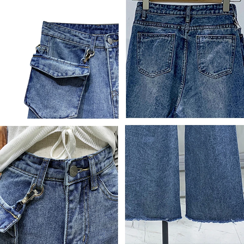 

Fashionable New Straight Spring Loose Thin Tall Raw Edge Jeans