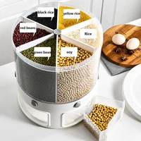 6 grids kitchen food storage cereal dispenser storage box rotating dry food rice container storage case flour grain kitchen tool
