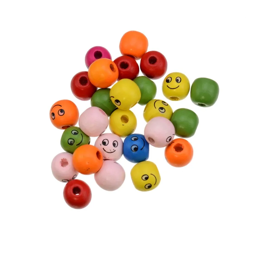 20/50PCs Smiling Face Wooden Beads Spacer For Baby DIY Crafts Kids Toys Beading Bead Jewelry Making | Украшения и аксессуары