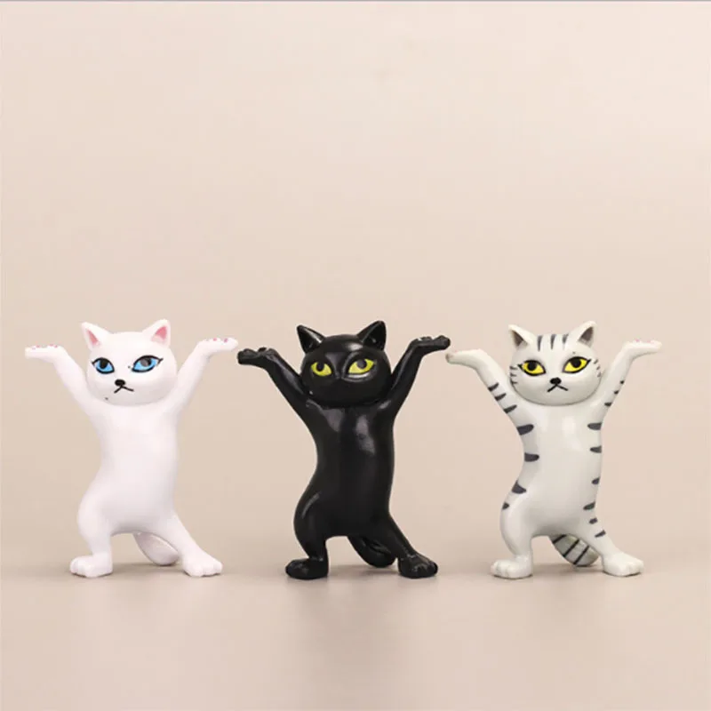 

Dancing Cat Ornaments Pen Holder Black Cat Weightlifting Carrying Cute Funny Cat Desktop Decor Handmade Children Gift Toys 5.3cm