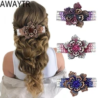 awaytr new rhinestone flower hair clip geometric barrettes retro crystal acrylic hairpin hair claws women girls hair accessories