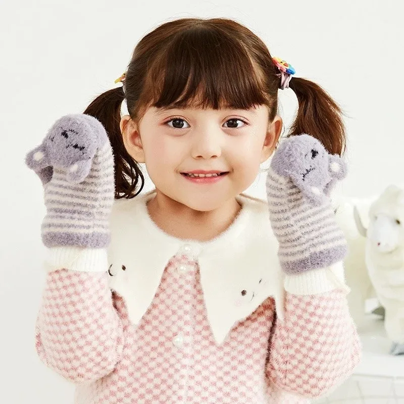 

Новинка 2021, детские вязаные перчатки из плюша, зимние вязаные перчатки для улицы, теплые и плюшевые, милые Мультяшные