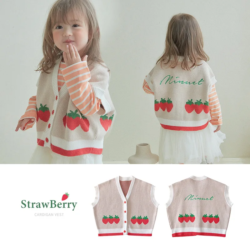 

Sweater Undershirt 2022 Spring New Strawberry Cute Girls Undershirt Cotton Children's Undershirt Girls Skirt Children's Clothing