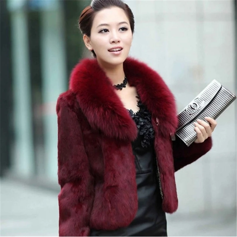 Women's Real Rabbit Fur Coat Winter Thick Warm Black Fox Long Hat Temperament Young Lady 2021 New casual Cothes Female Tops | Женская