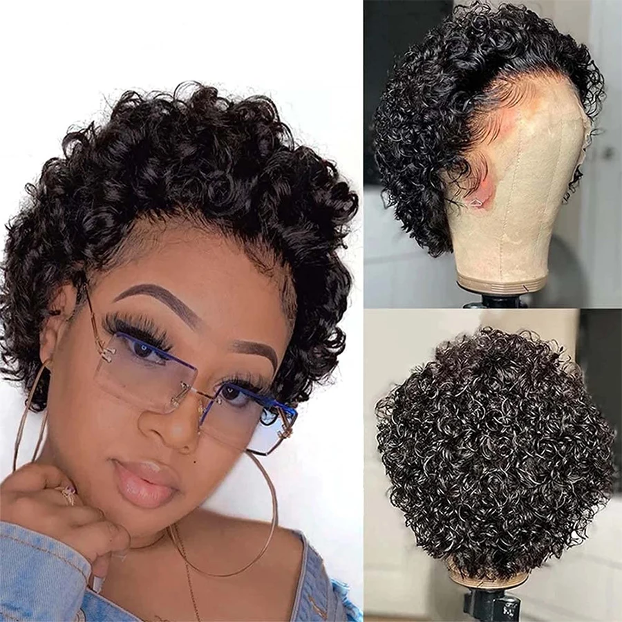 Short Curly Human Hair Wigs For Black Women Bob Wigs Deep Water Wave J Part Lace Front Wigs Human Hair Curly Wigs For Women