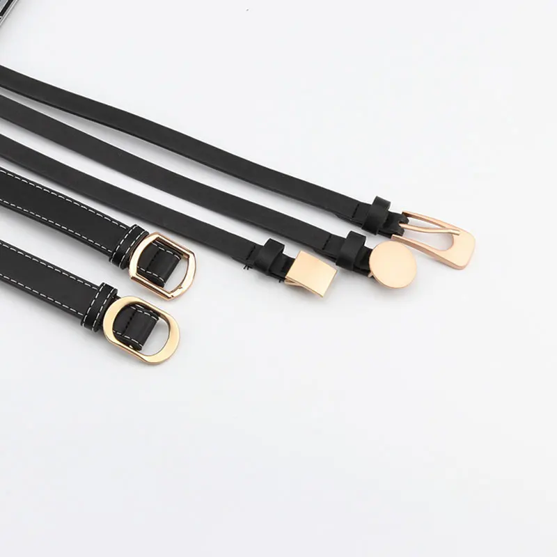 

Женский тонкий ремень из искусственной кожи с металлической пряжкой