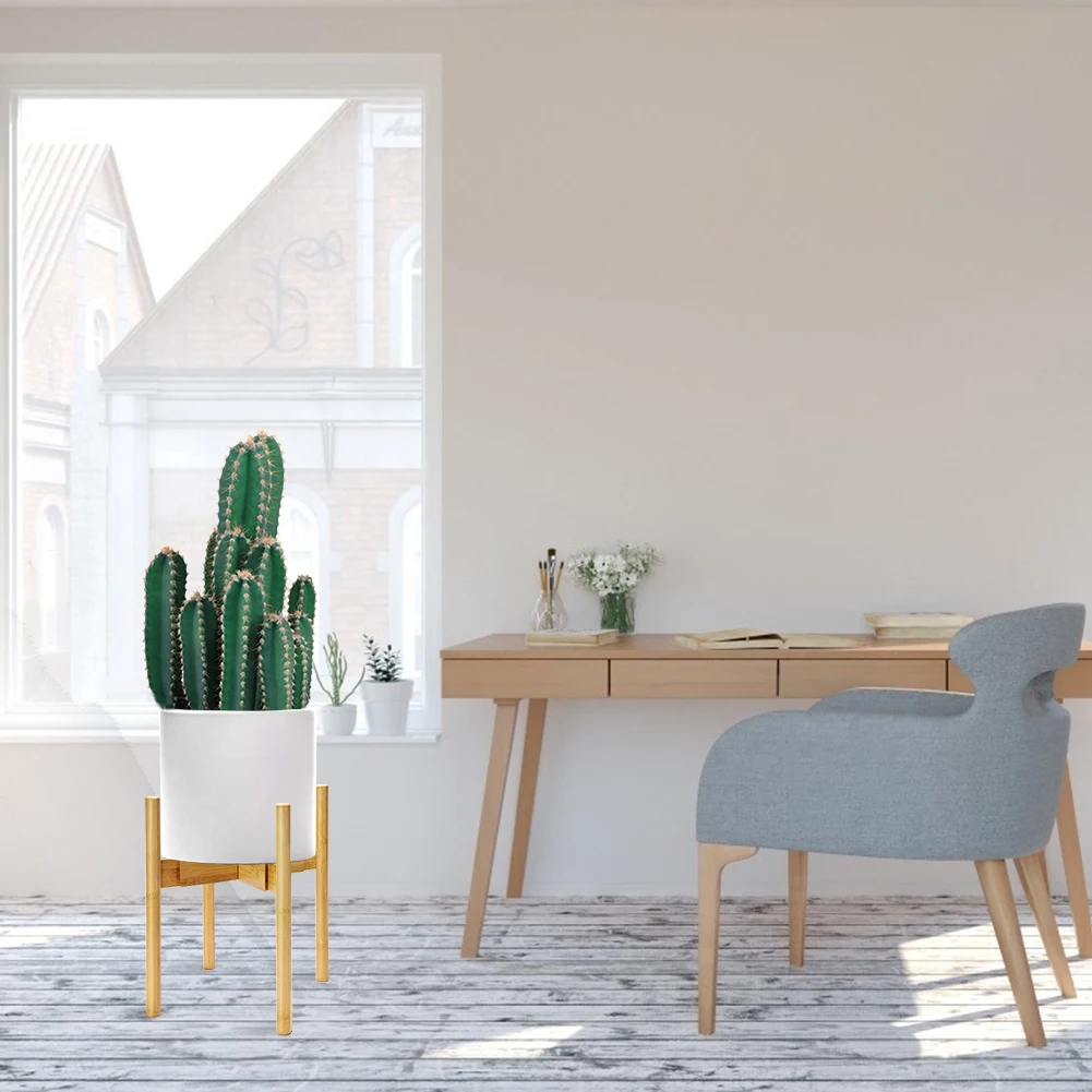 

Natural Wood Bamboo Four-legged Flower Stand Strong Durable Bonsai Home Shelf Display Stand Tray Garden Plant Pot Stand Holder