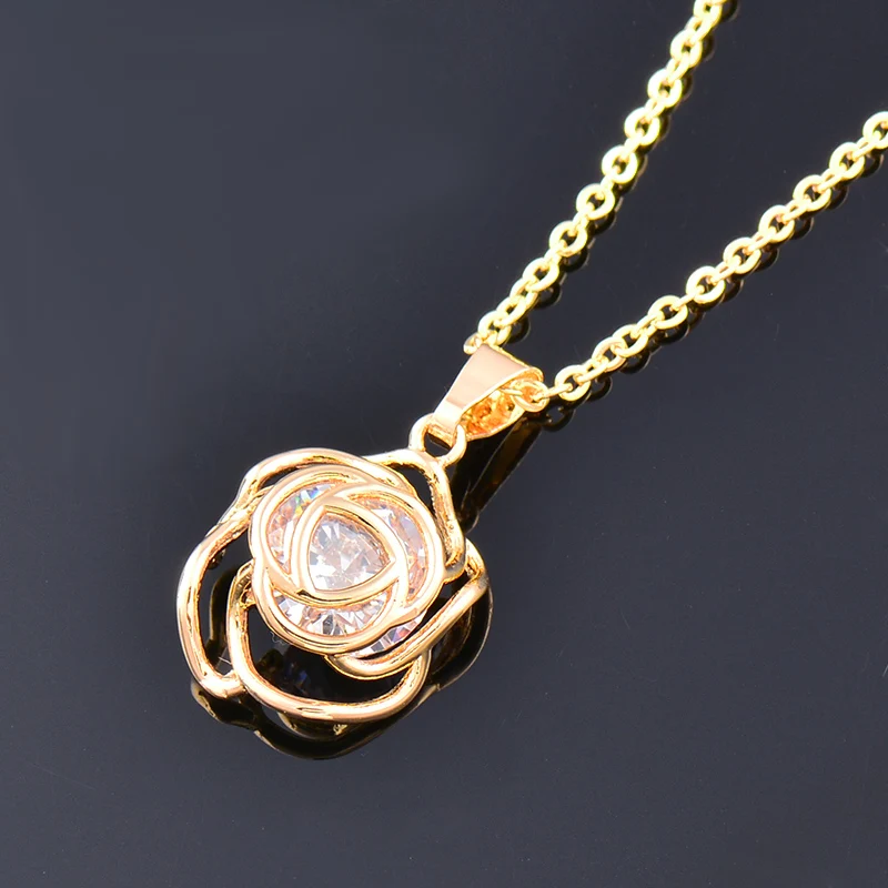 

KIOOZOL Fashion Hollow CZ Flower Rose Gold Silver Color Choker Necklace for Women Wedding Party Jewelry 2021 Trend ZD1 DP1