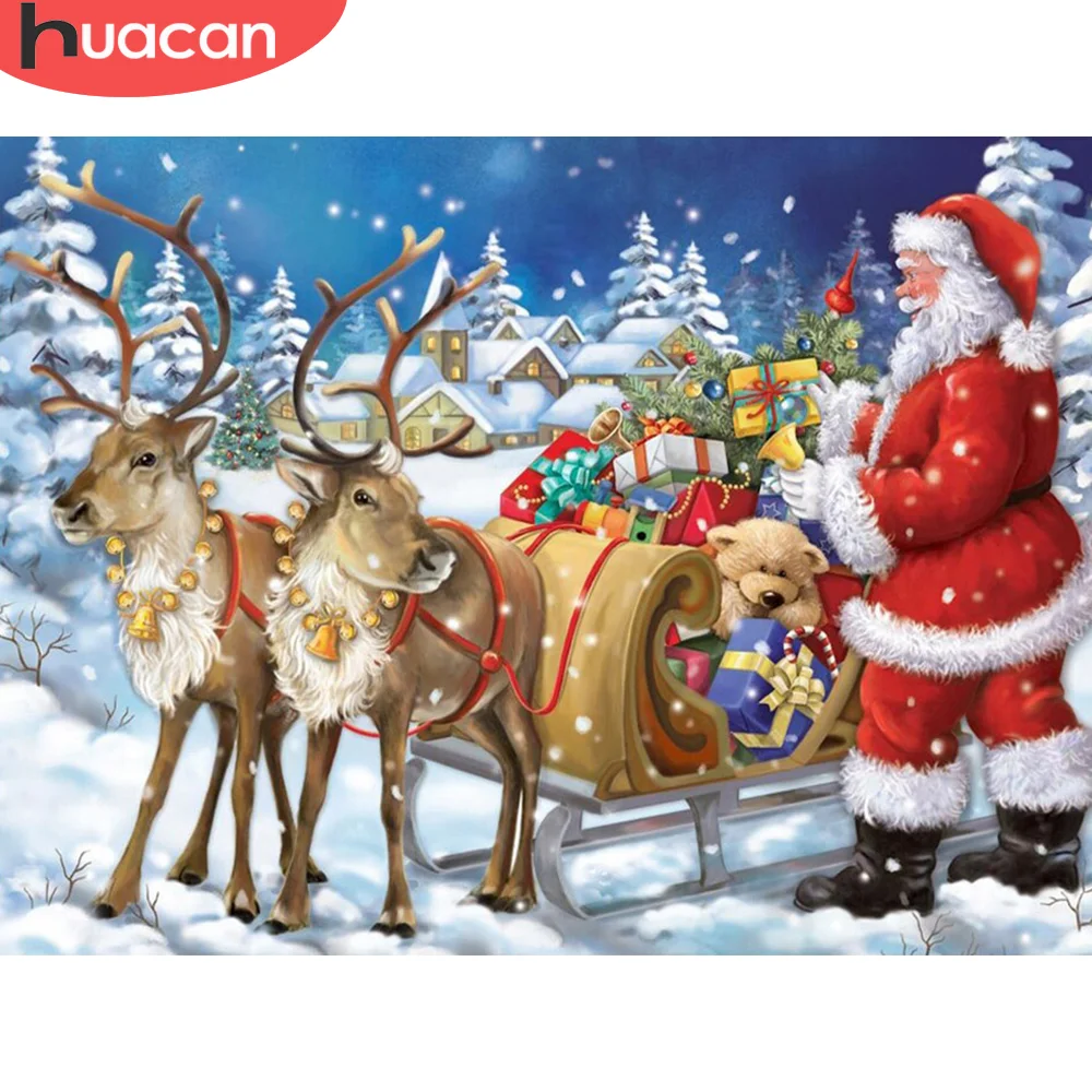

HUACAN полностью квадратная дрель бриллиантовый рисунок Рождество Санта-Клаус ремесленный комплект 5D алмазная вышивка пейзаж мозаика ручной ...