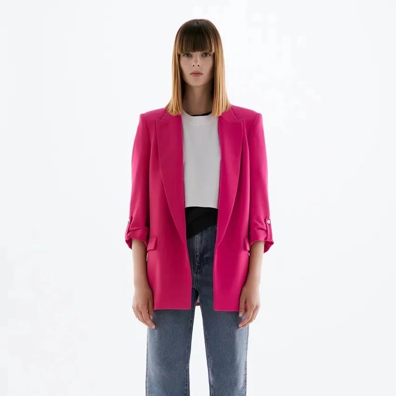 

Женский осенний костюм Unizera 2021 Za в европейском и американском стиле с отложным воротником и короткими рукавами, повседневный женский костюм...