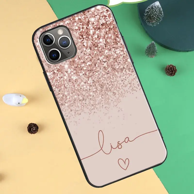 PERSONALISED Glitter Pattern name initials Case For iPhone 13 12 mini 11 14 Pro Max XR X XS Max 6S 7 8 Plus SE 2020 Cover Funda