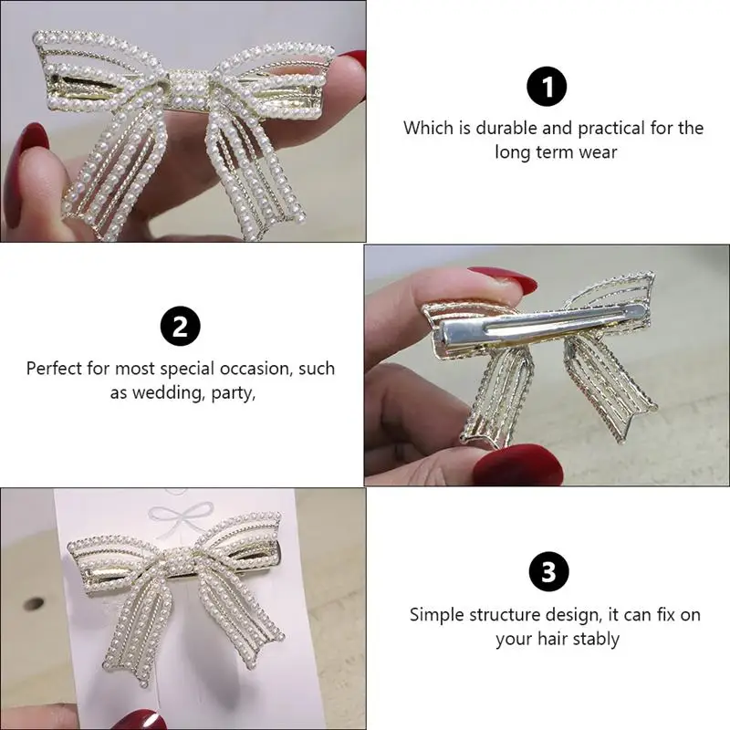 

1 Set Creative Bowknot Hair Clips Pearl Hair Clips Charming Girl Headdress