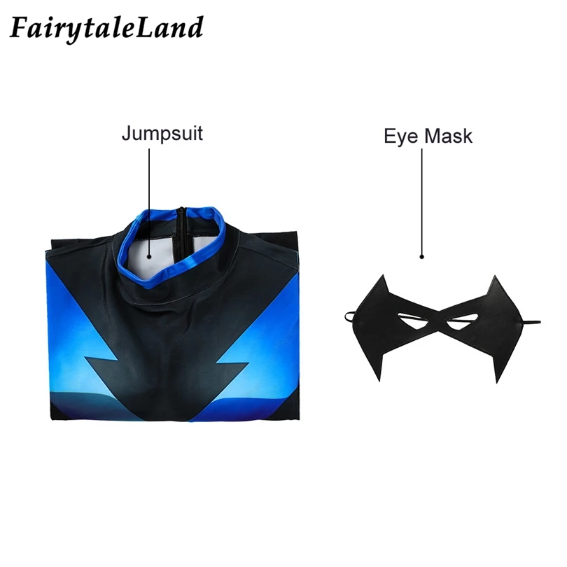

Under the Red Hood Nightwing Printing Jumpsuit Fancy Halloween Cosplay Superhero Richard Grayson Costume Black Mask