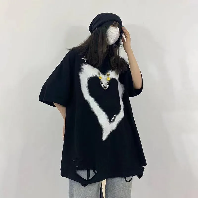 

Harajuku Oversized T-shirt Gothic Love Print Cotton O-Neck Short Sleeve T-shirts Harajuku T-shirt Women Shirt Streetwear Y2k Top