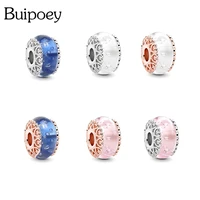 buipoey 2pcs murano glass beaded charm fit handmade brands bracelet bangle white pink bubble beaded pendant necklace jewelry