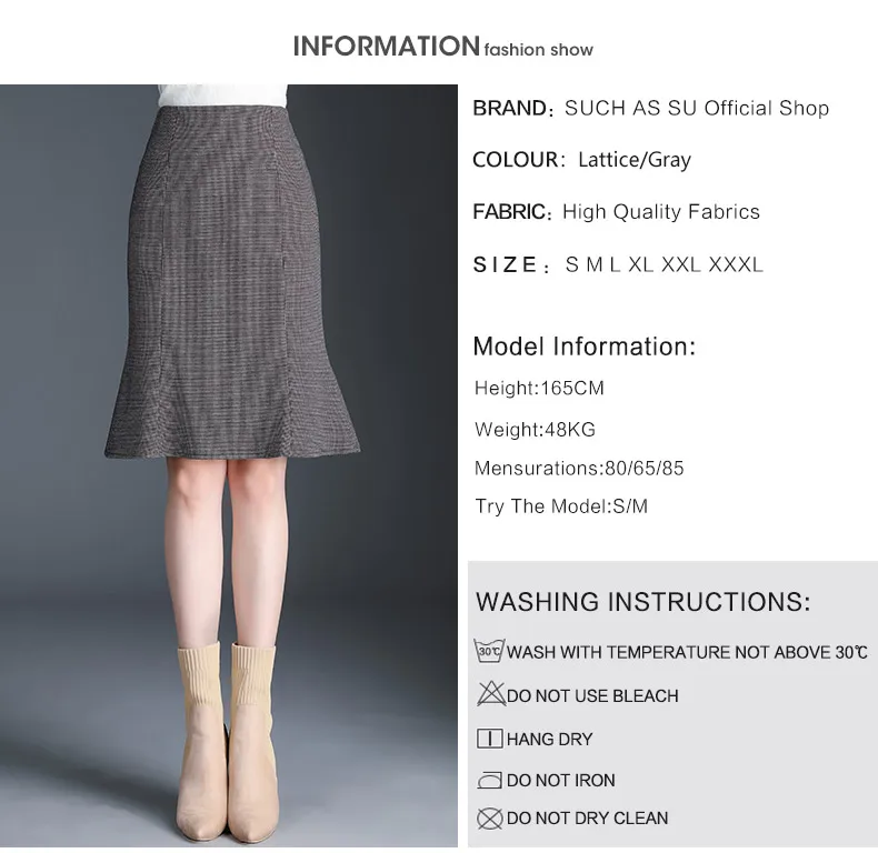New Fall Winter Knit Skirt Women Gray Lattice High Waist Ruffle Mermaid Skirt S-3XL Plus Size Pencil Skirt Female