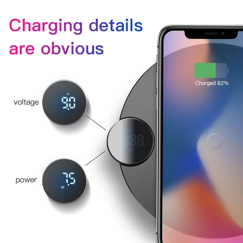 Baseus светодиодный цифровой дисплей Qi Беспроводное зарядное устройство для iPhone 11