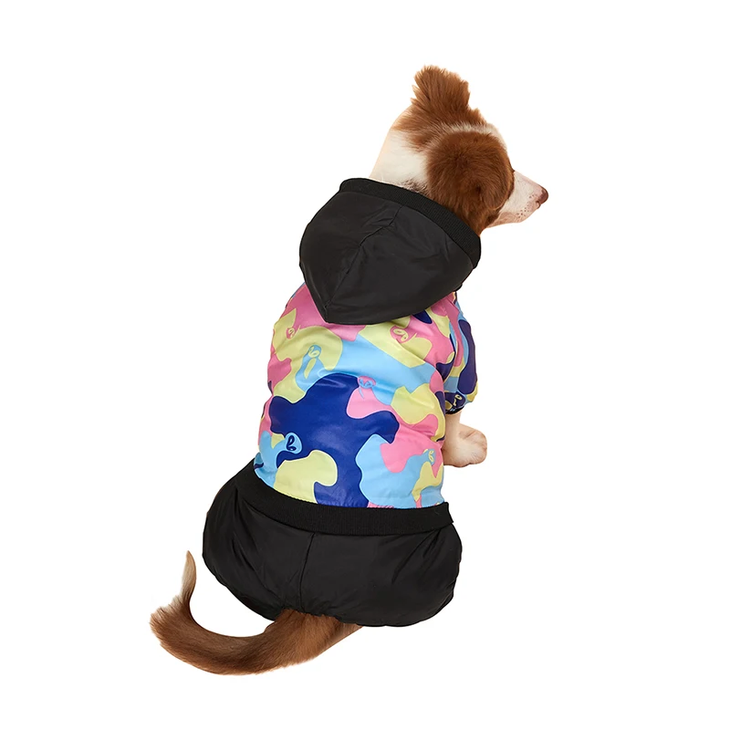 

Pet Clothes Dog Hooded Coat Plush Thick Camouflage Four-Legged Coat Winter Warm Pet Outdoor Walking Clothes Puppy Parkas