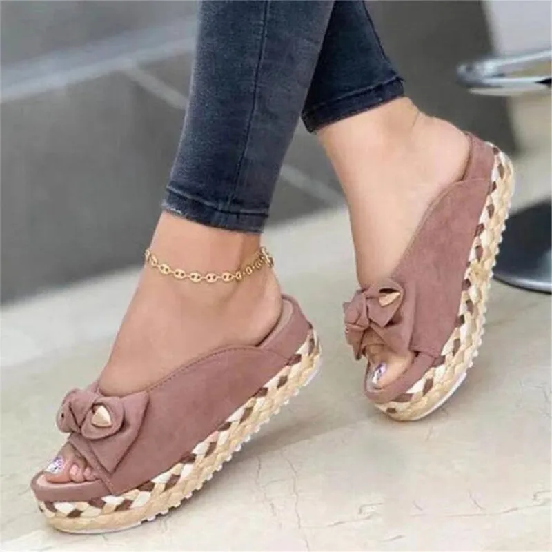 

Bowknot plus size sandals women 2021 new style womens shoes fashion soft non-slip womens sandals casual platform slippers slides