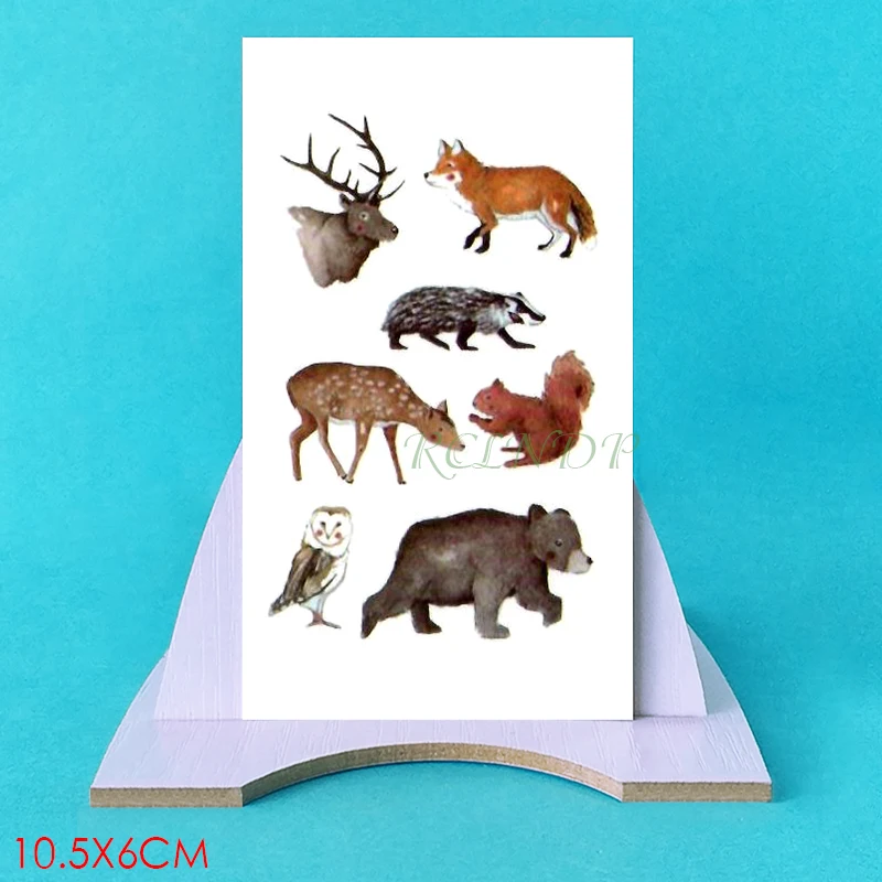 Водонепроницаемая Временная тату-наклейка с животным оленем волком медведем