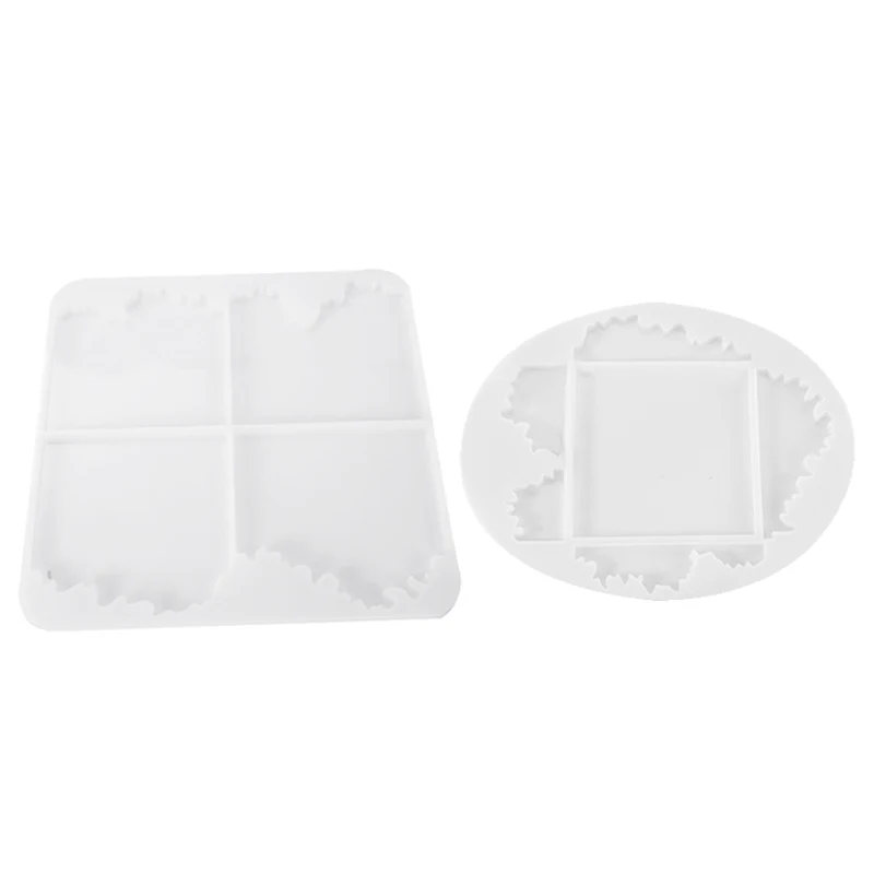 

2Pcs Crystal Epoxy Mold DIY Irregular Setting Table Coaster Whole Board Decorative Base Silicone Mold