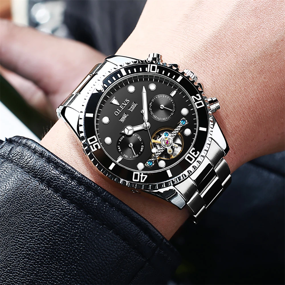 

OLEVS Men Skeleton Mechanical Watch Automatic Wristwatch Waterproof Luminous Stainless Steel Mens Sport Watches Reloj Hombre