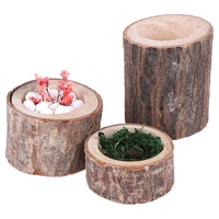 wood flowerpot for succulent planter candle stand set creative wooden bark candlestick indoor flower pot decoration ornament