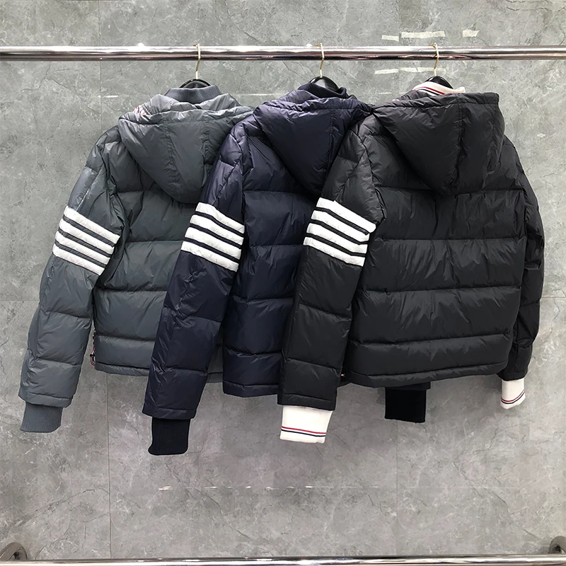 TB THOM Men's Jacket Winter Fashion Brand Down Jacket Down-Filled Matte Nylon 4-bar Stripe Hoodie Coat Wholesale TB Jackets