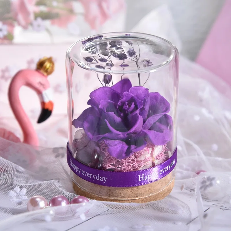 

flower box Eternal Real Flower Dried Flower Rose in Glass Gift for Mom Girl Birthday Valentines Christmas Gifts Party Gift