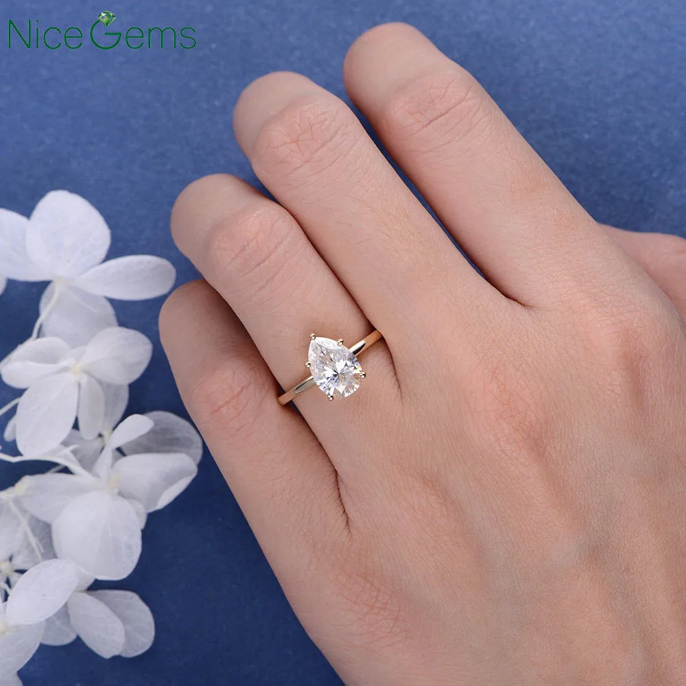 NiceGems 18K желтое золото 2 карата грушевидная огранка муассанит обручальное кольцо 5