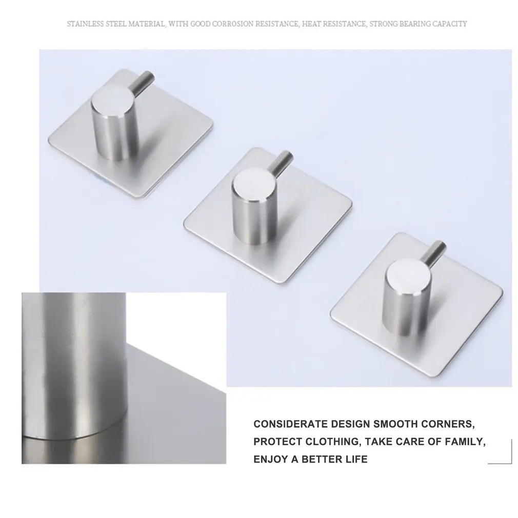 

Wholesale 4pcs Adhesive Hooks Heavy Duty Wall Hooks Waterproof Stainless Steel Hooks For Hanging Coat Hat Towel Robe Hook New