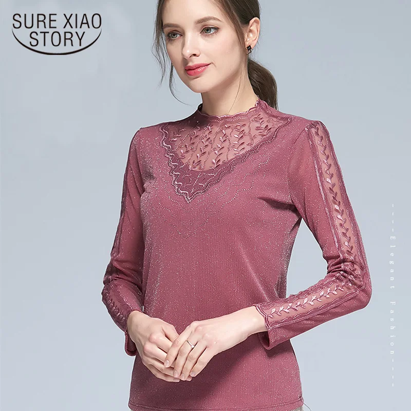 Рубашка с кружевным низом и полувырезом новая весенняя осенняя Женская одежда