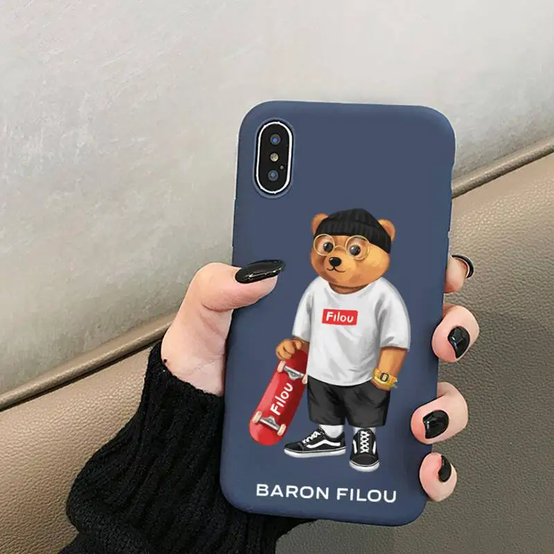 Cute BEAR Design Barons Phone Case for iPhone 12 mini 11 Pro XS MAX X XR 7 8 6 Plus Candy Color blue Soft Silicone Cover | Мобильные
