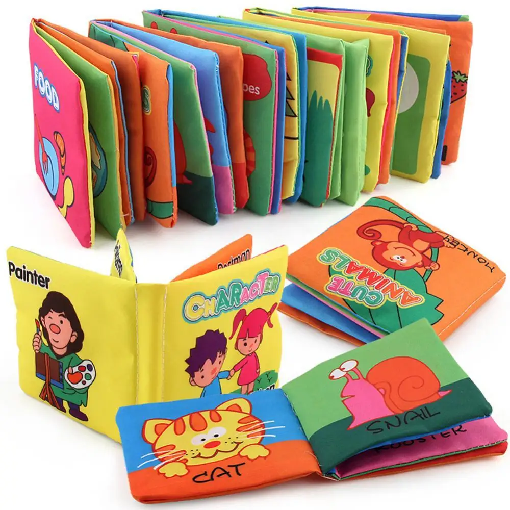 Libros de tela de 1cp para ni&ntilde;os, libro de tela con reconocimiento de frutas y n&uacute;meros de animales de dibujos animados para aprendizaje temprano, juguete educativo para ni&ntilde;os-0