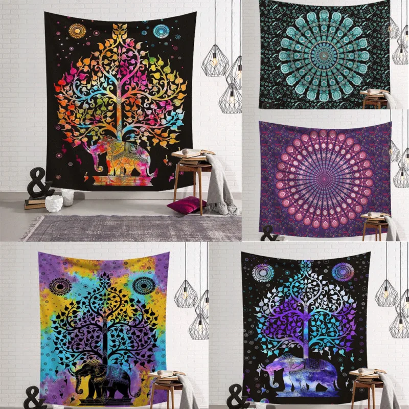 Гобелен индийская Мандала настенный двойной покрывало в стиле хиппи Цыганский