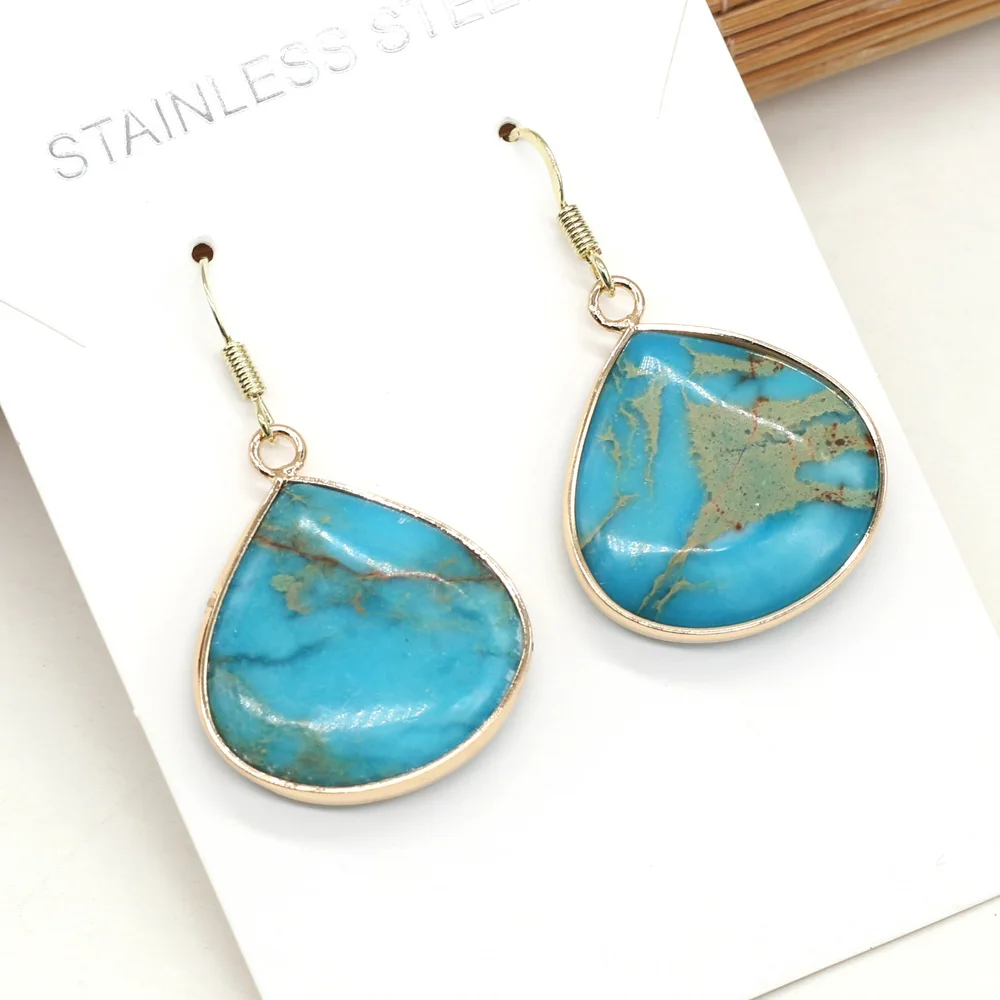 

Natural Stone Earrings Flat Drop-Shaped Blue Emperor Stone Charms For Elegant Women Love Romantic Gift