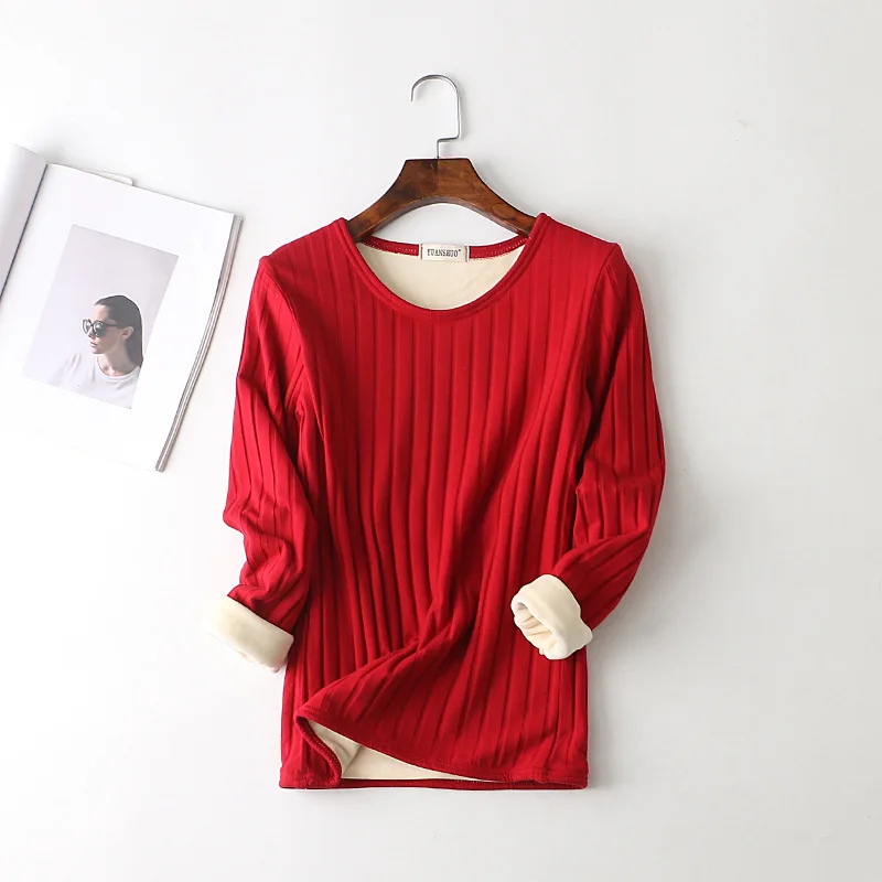 Женская Толстая зимняя футболка с длинным рукавом и бархатной