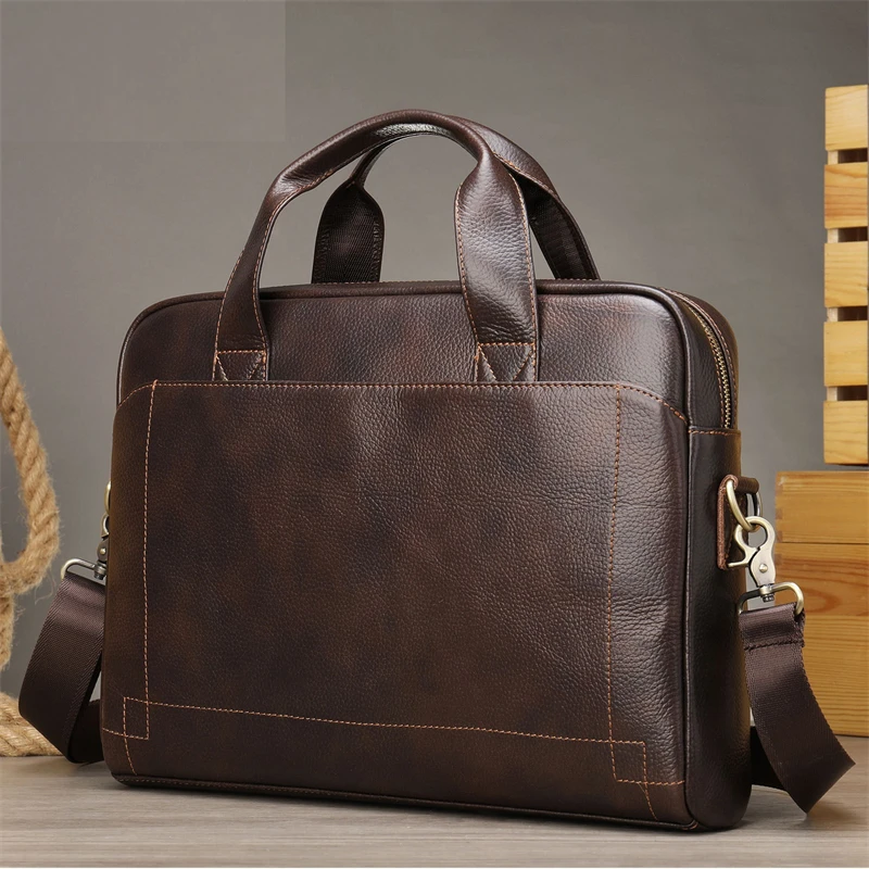 Men's Genuine Leather Laptop Bag Male Briefcase Office Handbags For Men Natural Leather Attache Case Documents Shoulder Bags