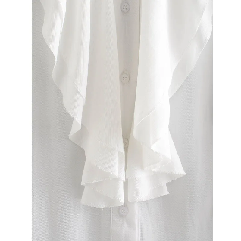

ZA Women New Spring Autumn Blouses Elegant Long Sleeve White OL Shirt Ladies Solid Color Tops White lotus leaf Shirt