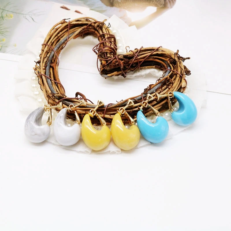 

Yellow Gray Blue Earrings Colorful Female Ethnic Clip Jewelry