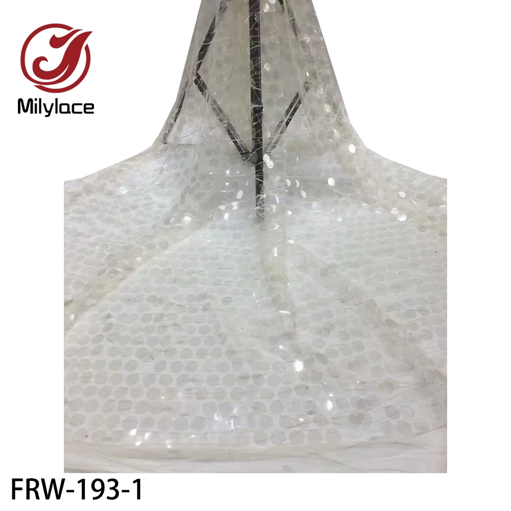 

Latest African Mesh Tulle Lace Fabric 2020 French Net Lace Fabric with Sequins for Wedding FRW-193