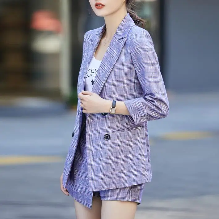 

Vintage Elegant Suits Women Plaid Blazer Suit Jacket Sexy Mini Skirt 2 Piece Set Casual Formal Work Office Lady Uniform