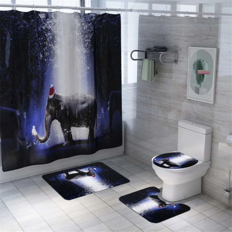 Рождественская красочная Водонепроницаемая занавеска со слоном из полиэстера